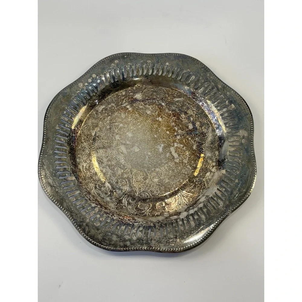 Vintage Viking Plate E.P. Brass Made In Canada Small Silver Plated  9 1/4
